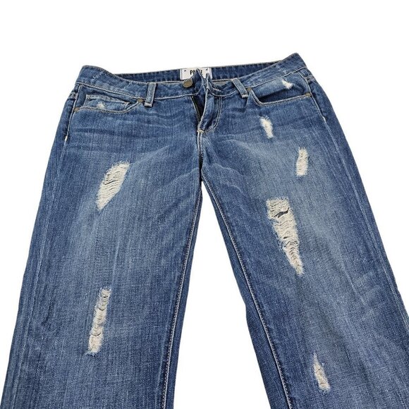 Paige Jimmy Jimmy Skinny Distressed Raw Cut-Off Hem Low Rise Blue Jeans Size 25 - Picture 15 of 16